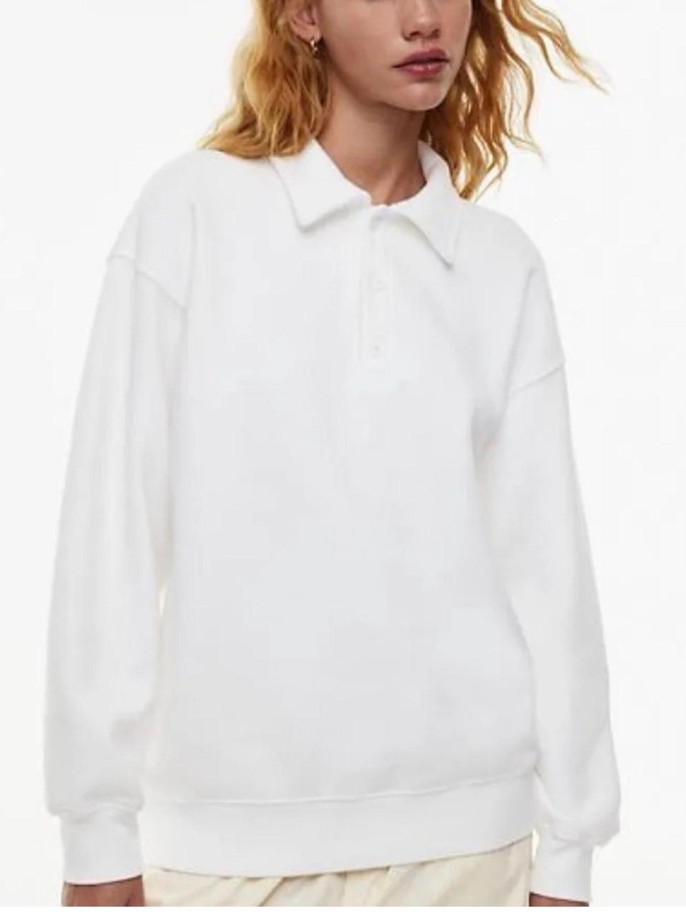 Aritzia TNA Cozy AF Fleece Boyfriend Polo Sweatshirt White Size 1 (approx S)